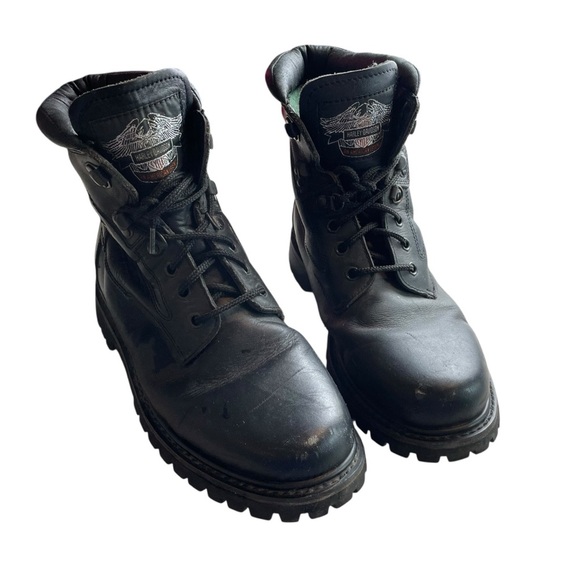 Harley-Davidson Men’s Black Leather Lace-Up Motorcycle Boots Size 10 - Picture 3 of 7